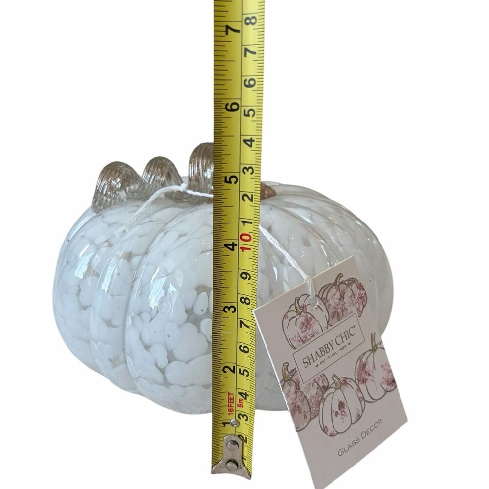 Shabby Chic Hand Blown Art Glass White Pumpkin Amber Stem 8" Chic Fall Decor NEW - Picture 6 of 10